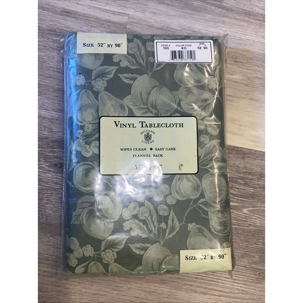 Sultan’s Linens Vinyl Tablecloth 52” x 90” Green Fruit Floral Flannel Back NEW